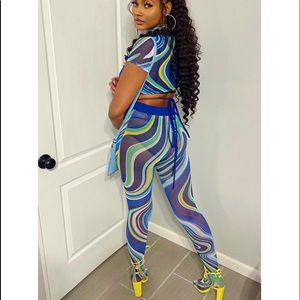 Sade leggings set (Blue multi) size small.